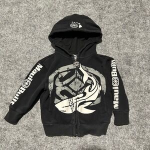 Maui Built Kids Shark Graphic Full Zip Hoodie Black White Size Small